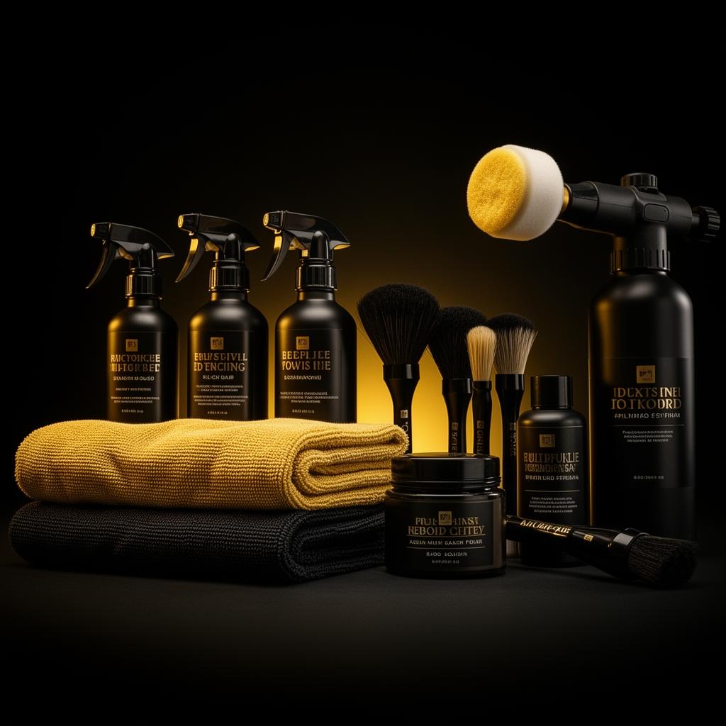 Premium car detailing supplies — black and gold